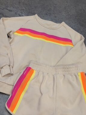 Women's Tan Bright Trim Sweatshirt & Shorts Set